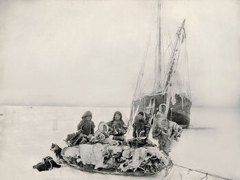 Visit by the Nattilik Inuit&amp;#160;at Roald Amundsen&#39;s expedition ship Gjøa. From left Anana, Onallu, Kabloka and Umiktu.