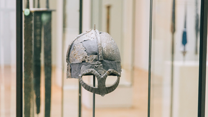 A Viking helmet in an exhibition